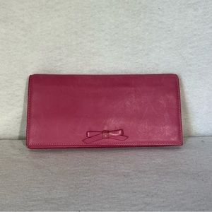 J. Crew Vintage Pink Leather Wallet with Bow Detailing